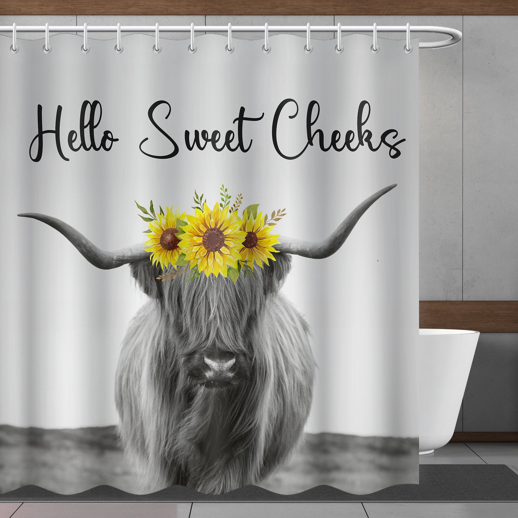 Modern Highland Cow Minimalistic Shower Curtain For Bathroom Decor Waterproof