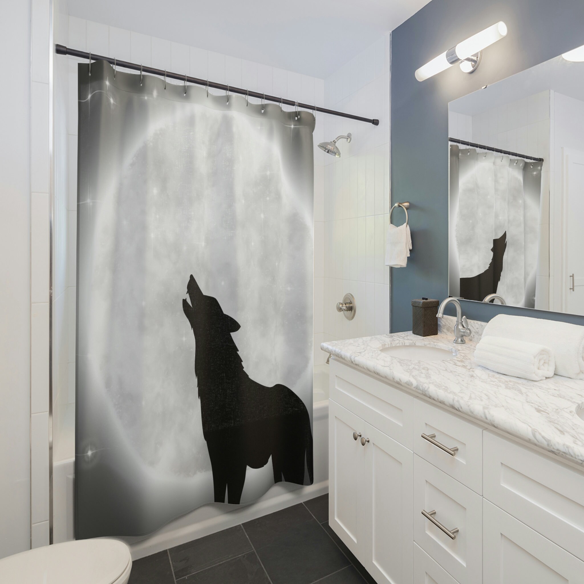 Modern Howling Wolf In The Moon Bathroom Accessories