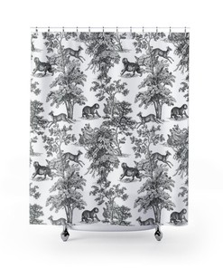 Modern Jungle Toile de Jouy Shower Curtain with Animal Print for Stylish Bathroom Decor 