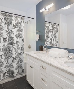 Modern Jungle Toile de Jouy Shower Curtain with Animal Print for Stylish Bathroom Decor