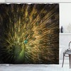 Modern Male Peacock Shower Curtain, Out Picture In Dark Colors Print, Cloth Fabric Bathroom Decor, Mustard Green