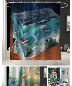 Modern Mermaid Bathroom Decor Shower Curtain Toilet in Various Colors 