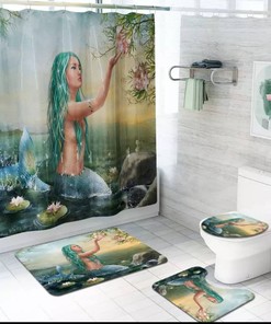 Modern Mermaid Bathroom Decor Shower Curtain Toilet in Various Colors