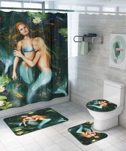 Modern Mermaid Bathroom Decor Shower Curtain Toilet in Various Colors