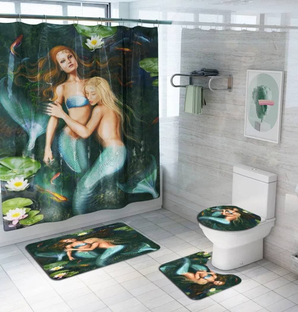 Modern Mermaid Bathroom Decor Shower Curtain Toilet in Various Colors
