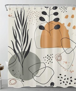 Modern Mid Century Orange Color Block and Black Geometric Striped Shower Curtain