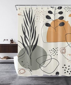 Modern Mid Century Orange Color Block and Black Geometric Striped Shower Curtain