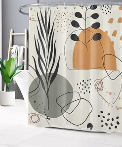 Modern Mid Century Orange Color Block and Black Geometric Striped Shower Curtain