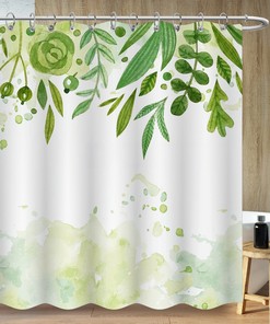 Modern Minimalism Green Spring Leaves Shower Curtain For Bathtub Decor