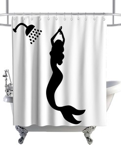 Modern Minimalist Bathroom Decor Underwater World Ocean Animals Silhouette Theme Fabric Mermaid Girl Shower Curtain