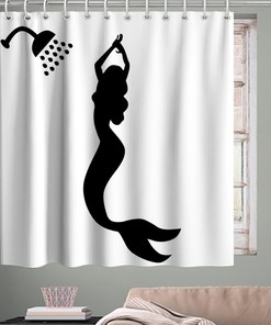 Modern Minimalist Bathroom Decor Underwater World Ocean Animals Silhouette Theme Fabric Mermaid Girl Shower Curtain