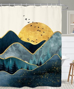 Modern Minimalist Blue Abstract Mountain Bathroom Shower Curtain for a Calming Oasis