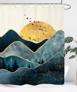 Modern Minimalist Blue Abstract Mountain Bathroom Shower Curtain for a Calming Oasis