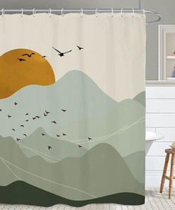 Modern Minimalist Green Abstract Mountain Bathroom Shower Curtain for a Serene Bathroom Ambiance