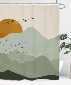 Modern Minimalist Green Abstract Mountain Bathroom Shower Curtain for a Serene Bathroom Ambiance