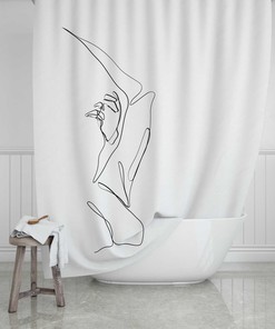 Modern Minimalist Line Art Woman Shower Curtain In Black And White, Perfect For Any Bohemian Bathroom