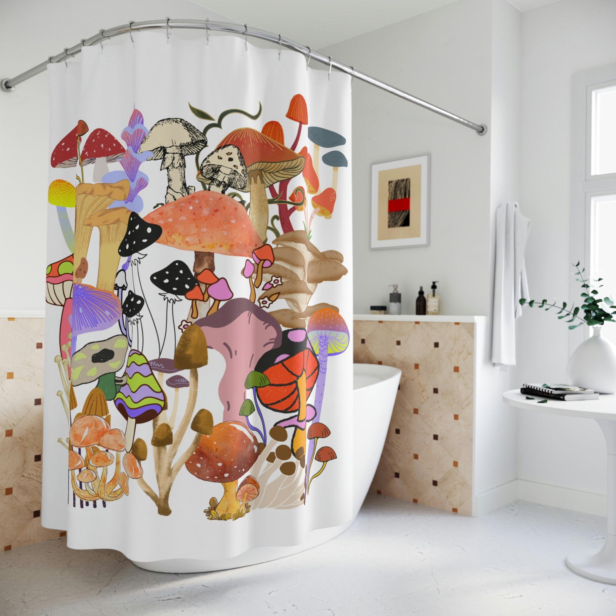 Modern Minimalist Mushroom Shower Curtain - Simple and Stylish Bathroom Decor