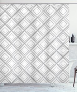 Modern Minimalist Squares Geometric Pattern Shower Curtain For Modern Bathroom Decor