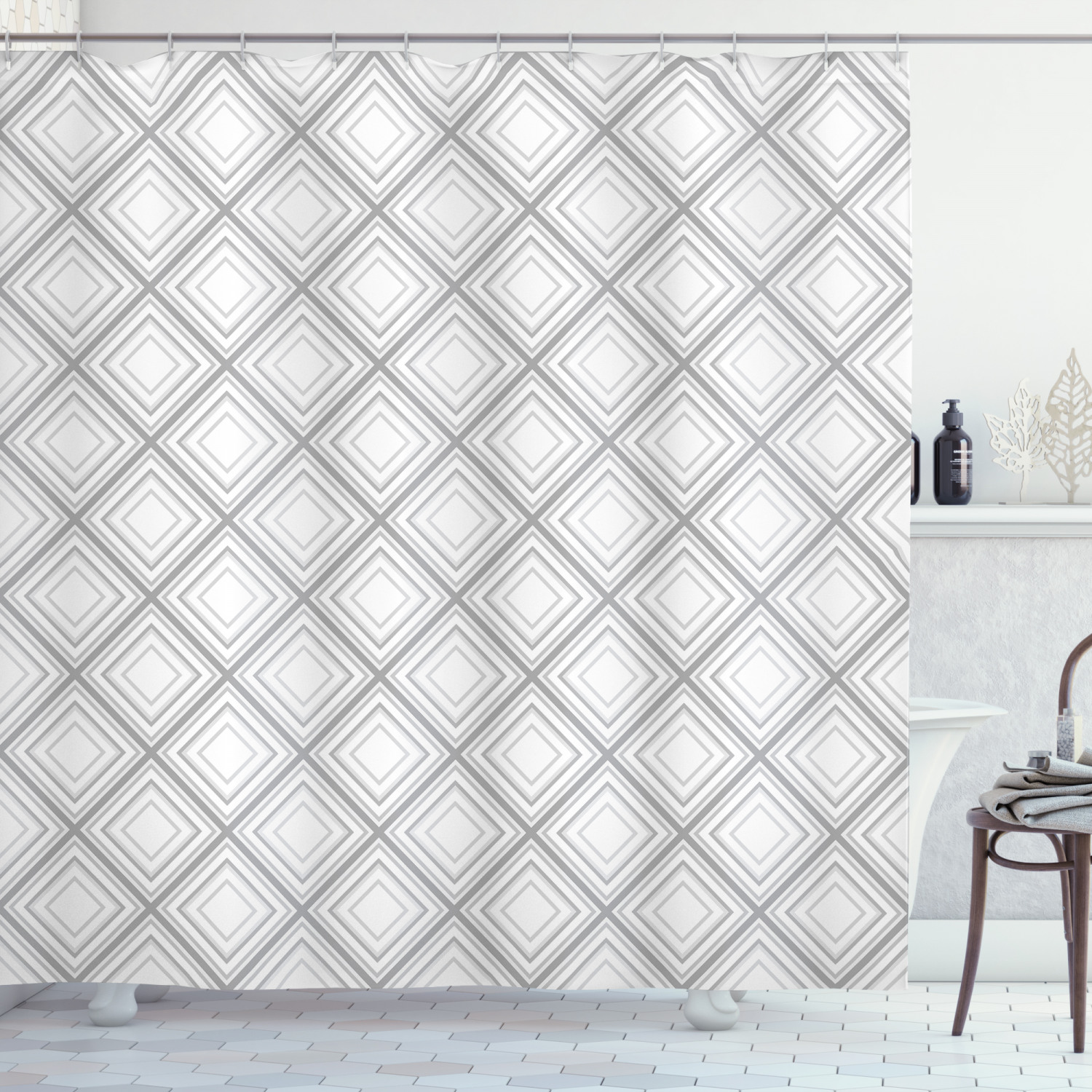 Modern Minimalist Squares Geometric Pattern Shower Curtain For Modern Bathroom Decor
