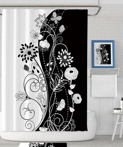 Modern Monochrome Flowers Black And White Floral Shower Curtain With Minimalist House Warming