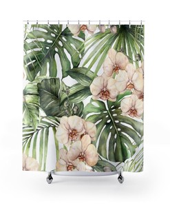 Modern Monstera Plant Print Shower Curtain for Bathroom