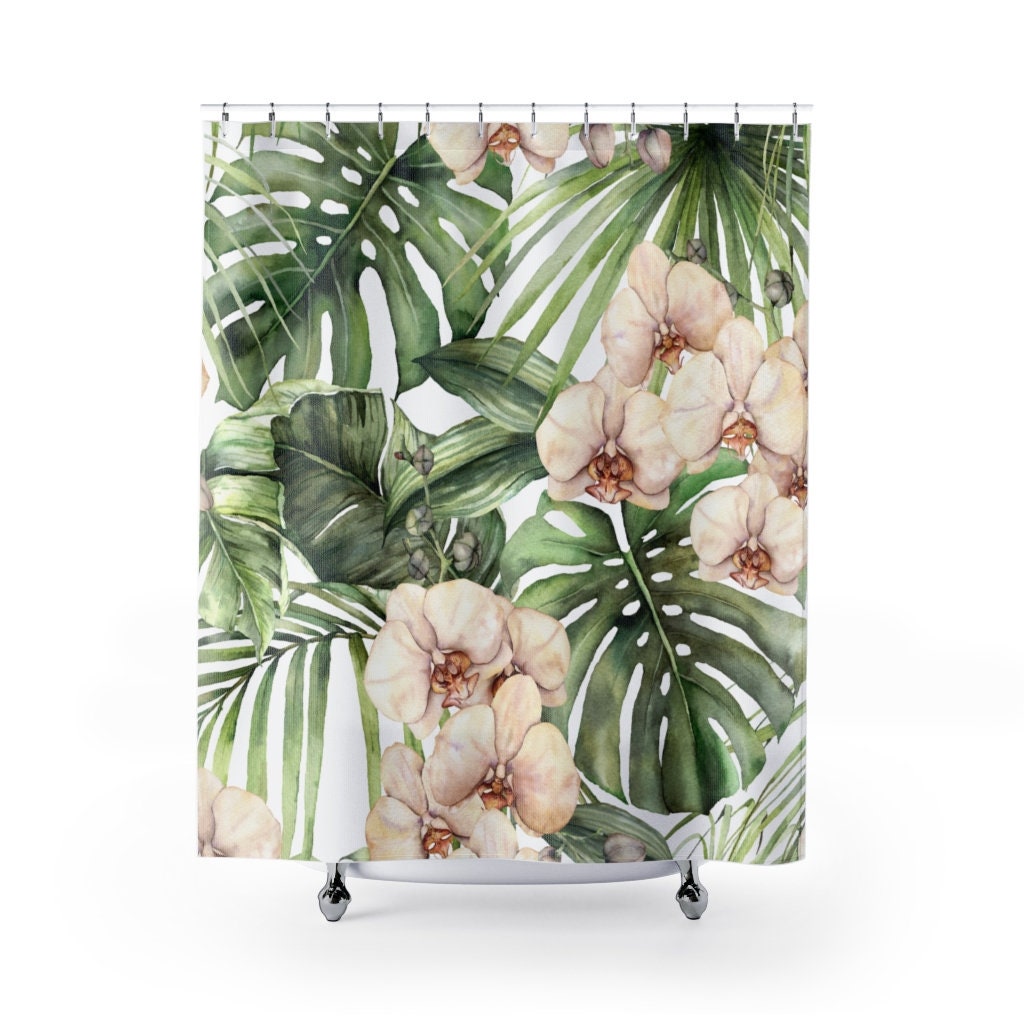 Modern Monstera Plant Print Shower Curtain for Bathroom
