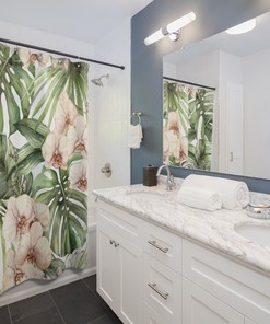 Modern Monstera Plant Print Shower Curtain for Bathroom
