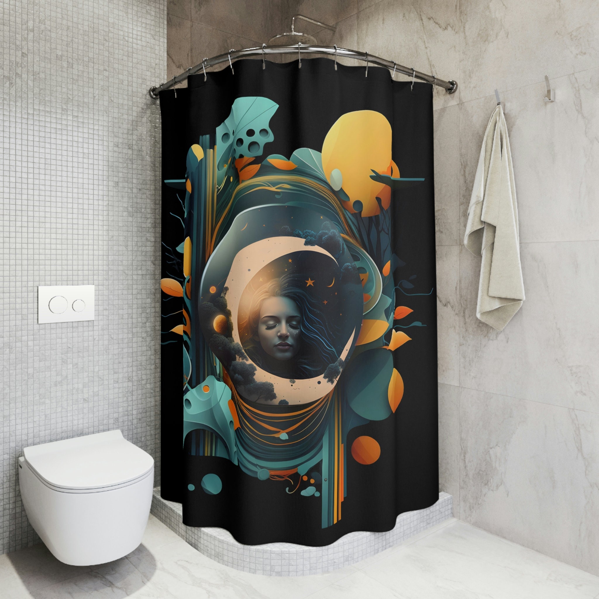 Modern Moon Phases Shower Curtain for Minimalist Bathroom Decor