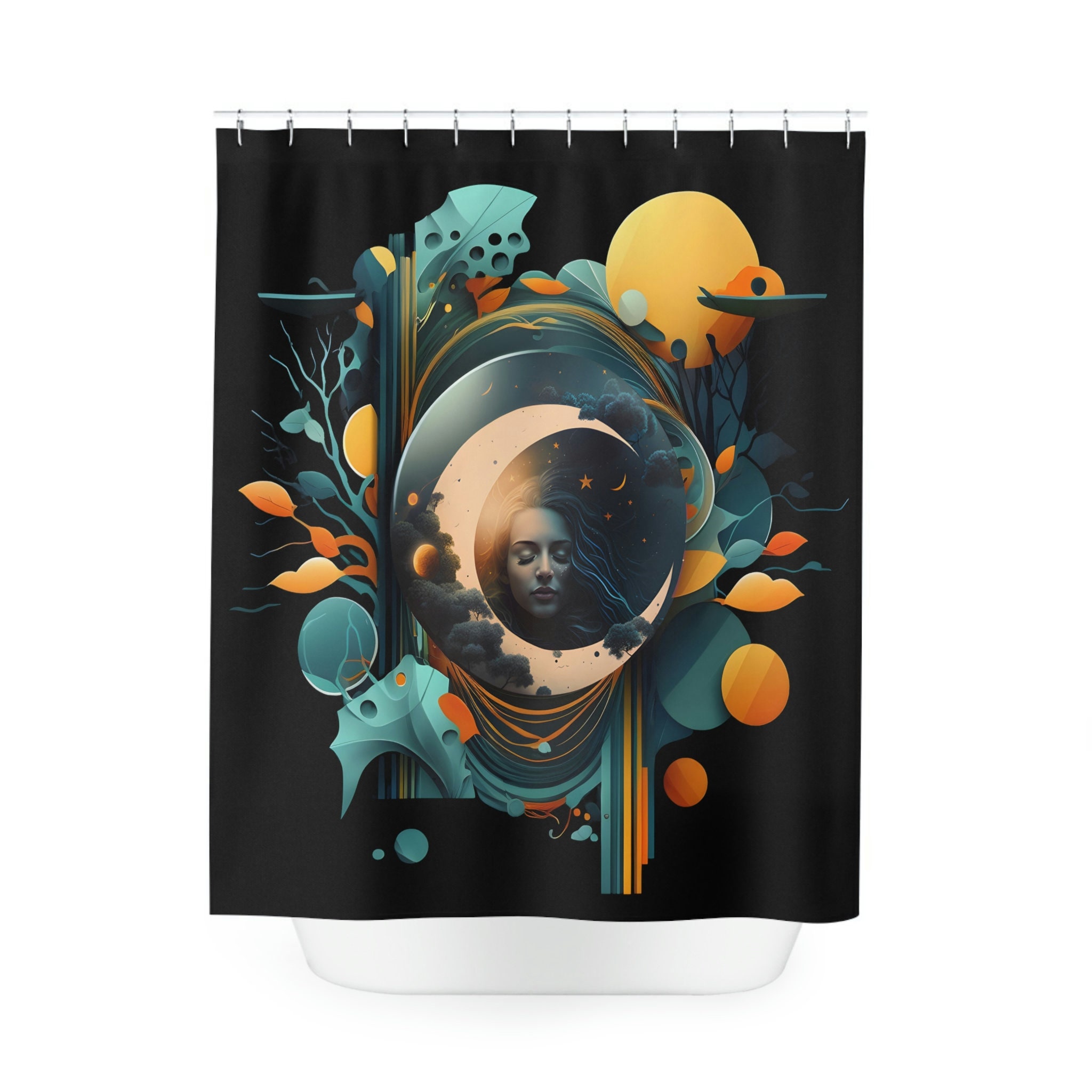Modern Moon Phases Shower Curtain for Minimalist Bathroom Decor