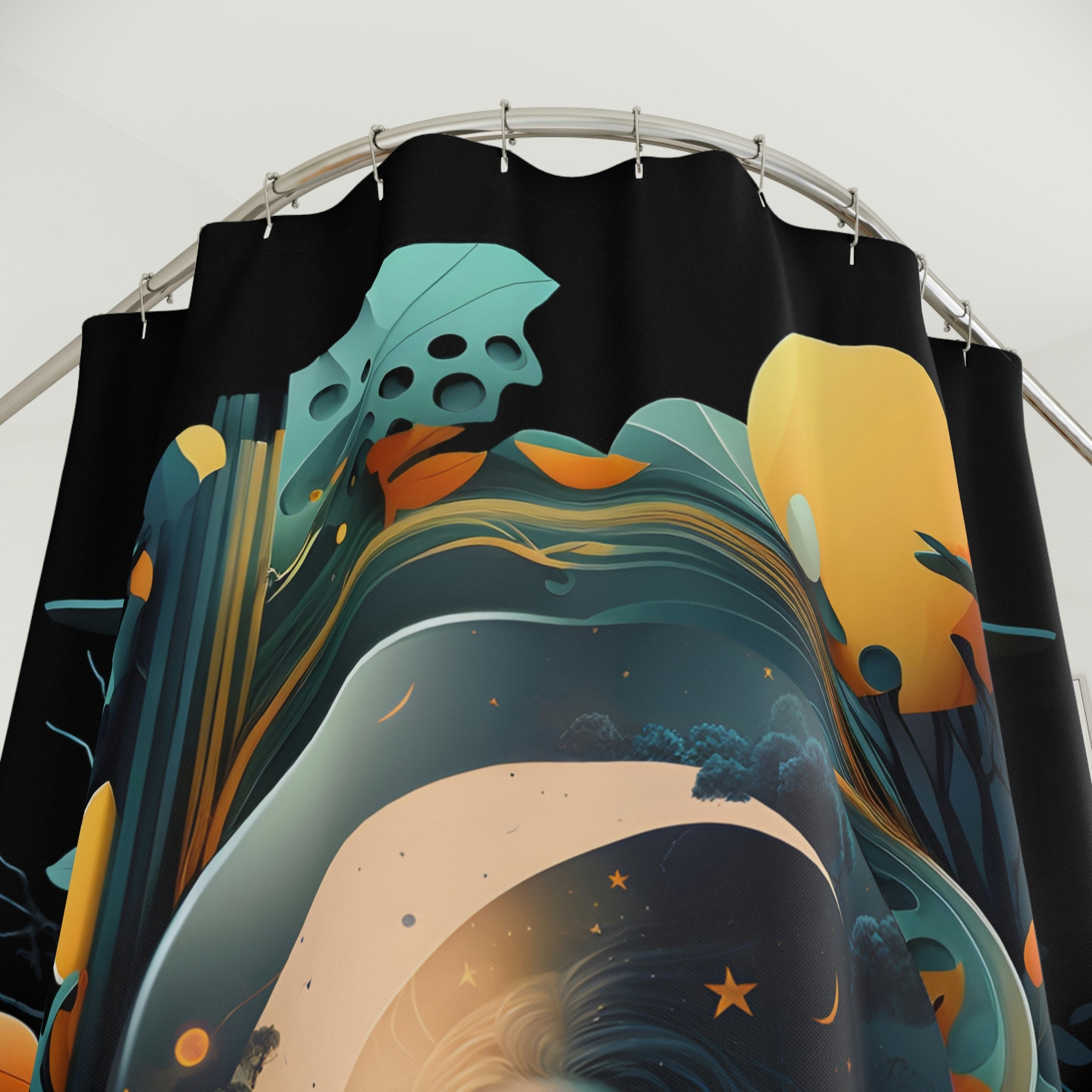 Modern Moon Phases Shower Curtain for Minimalist Bathroom Decor