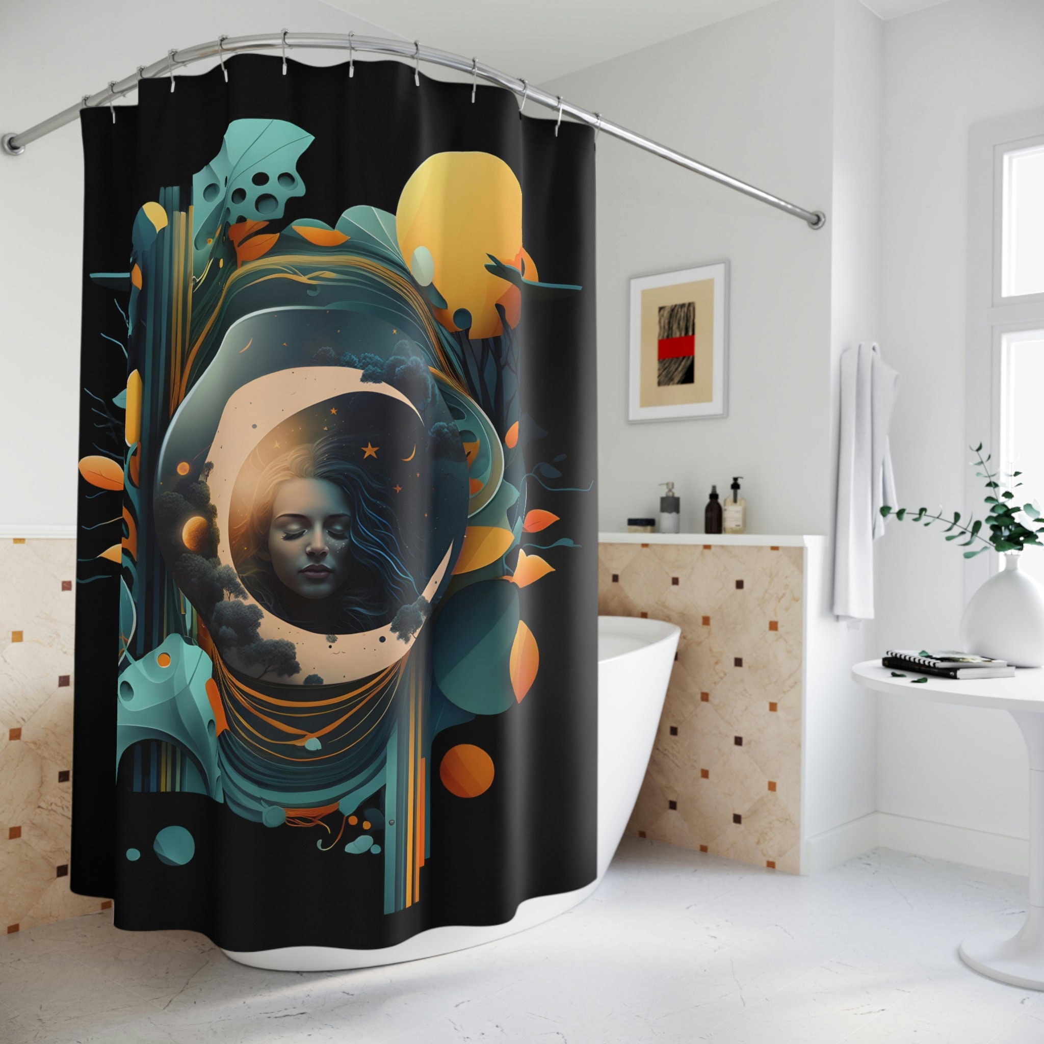 Modern Moon Phases Shower Curtain for Minimalist Bathroom Decor