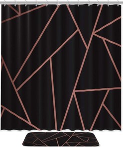 Modern Mosaic Rose Gold Black Print Bathroom Decor Shower Curtain Memory Foam