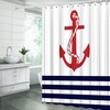 Modern Nautical Shower Curtain with Red Anchor Navy Blue Geometric Stripes Marine Theme - Perfect for Boys, Men