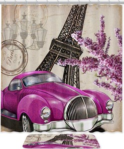 Modern Paris Eiffel Tower with Car Shower Curtain, Perfect for Industrial Chic Bathroom Decor 