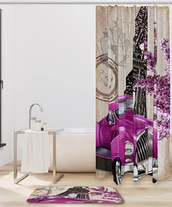 Modern Paris Eiffel Tower with Car Shower Curtain, Perfect for Industrial Chic Bathroom Decor