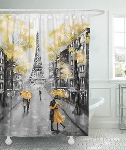 Modern Paris Landscape Shower Curtain, Eiffel Tower Bathroom Accessory 