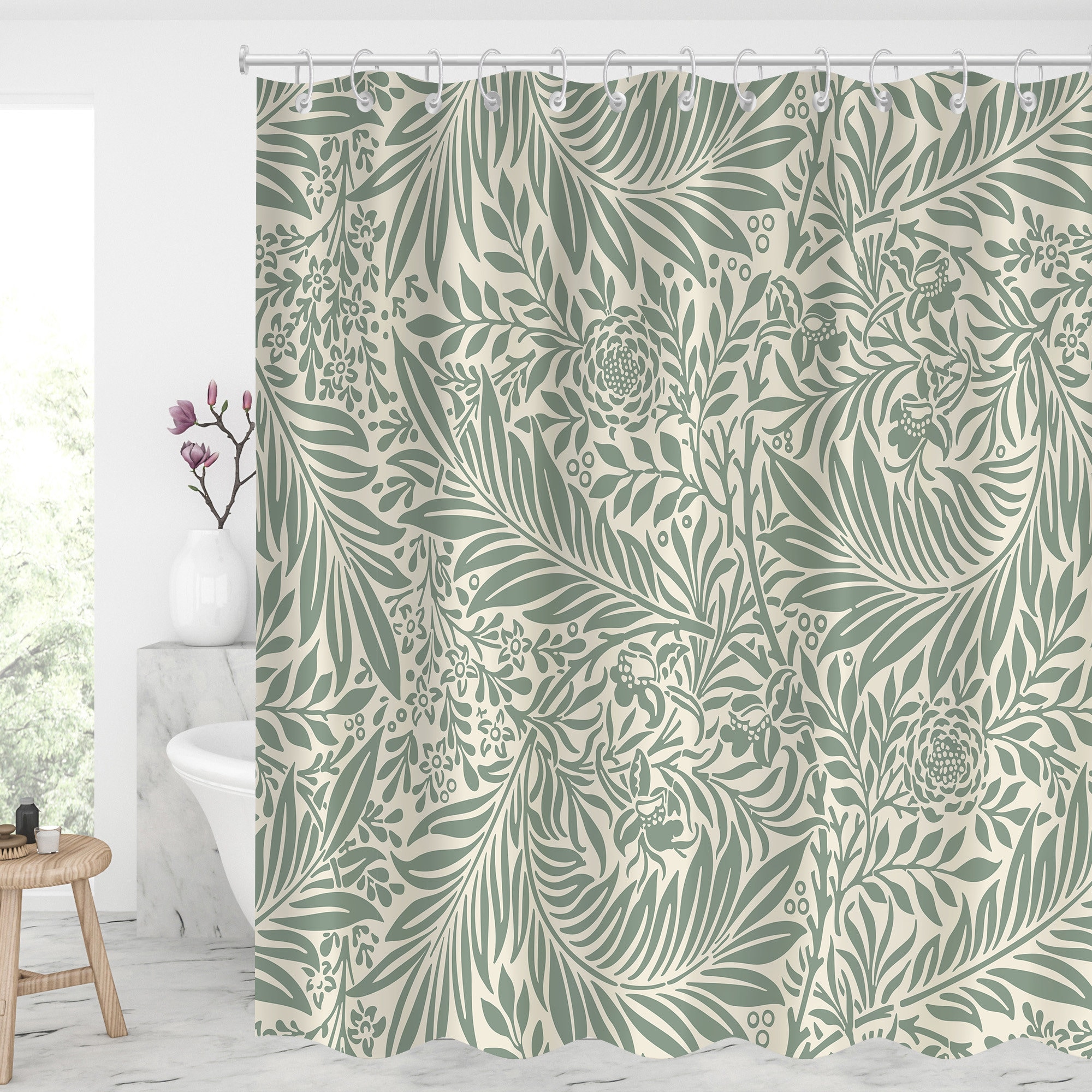 Modern Pastel Abstract Foliage Pattern Shower Curtain For Bathroom Decor