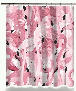 Modern Pink And White Flamingo Shower Curtain For Chic Bathroom Decor