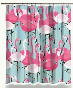 Modern Pink Flamingo Shower Curtain with Bird and Animal Print for Kid's Bathroom