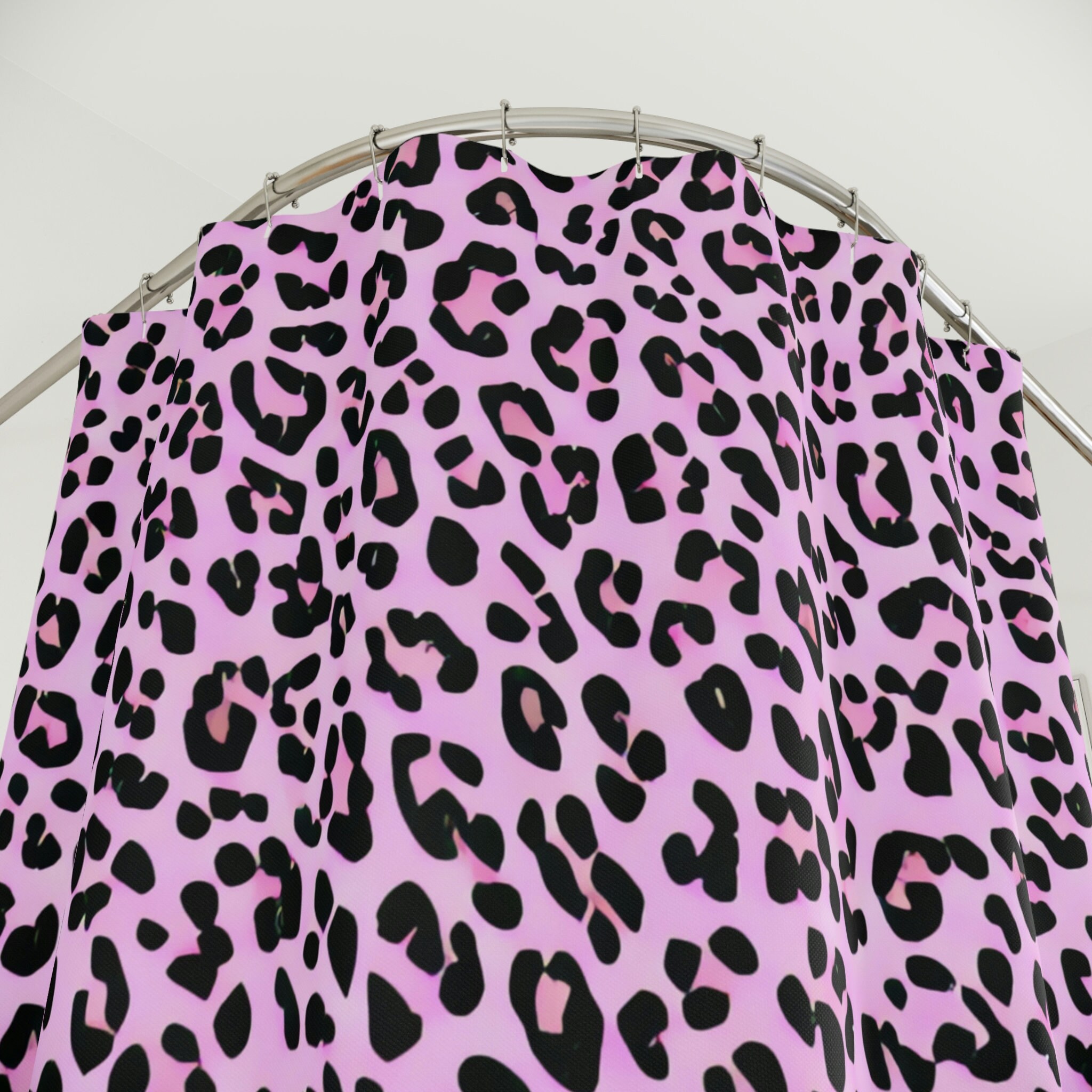 Modern Pink Leopard Print Shower Curtain for a Trendy Bathroom Look