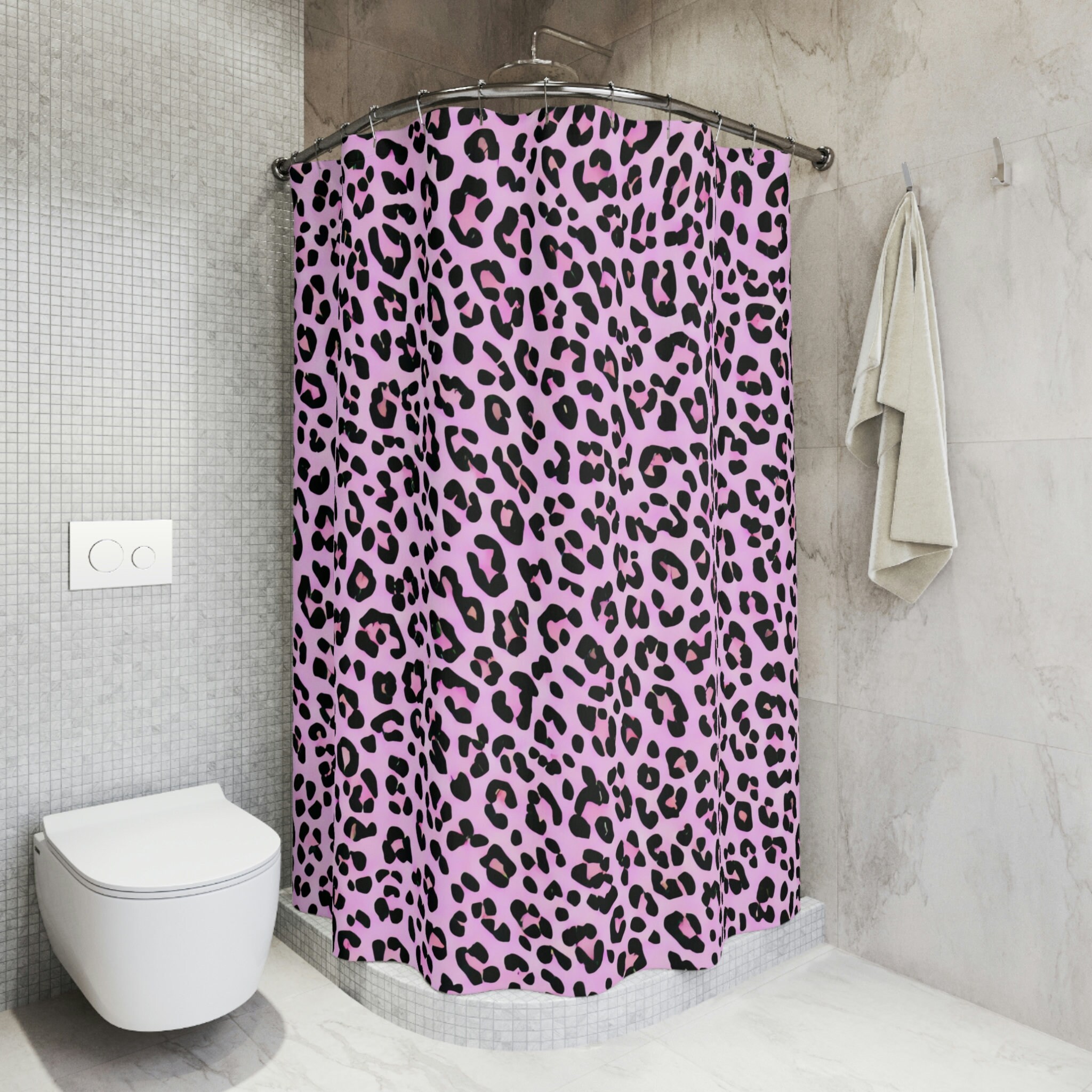 Modern Pink Leopard Print Shower Curtain for a Trendy Bathroom Look