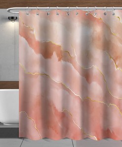 Modern Pink and Gold Marble Shower Curtain Gradient Ombre Watercolor Paint Texture Fabric Bath Curtain