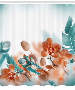 Modern Print Floral Themed Tropical Orchid Blossoms Leaves Shower Curtain, Vintage Bathroom Shower Curtains