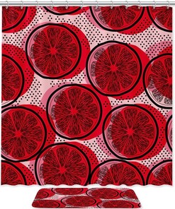Modern Red Colored Lemon Shower Curtain, Waterproof Fabric For Your Bathroom
