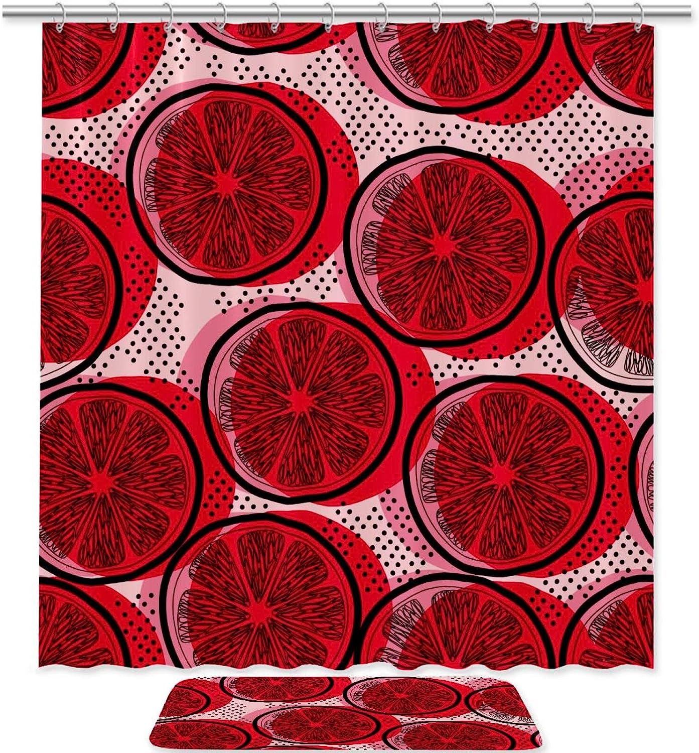 Modern Red Colored Lemon Shower Curtain, Waterproof Fabric For Your Bathroom