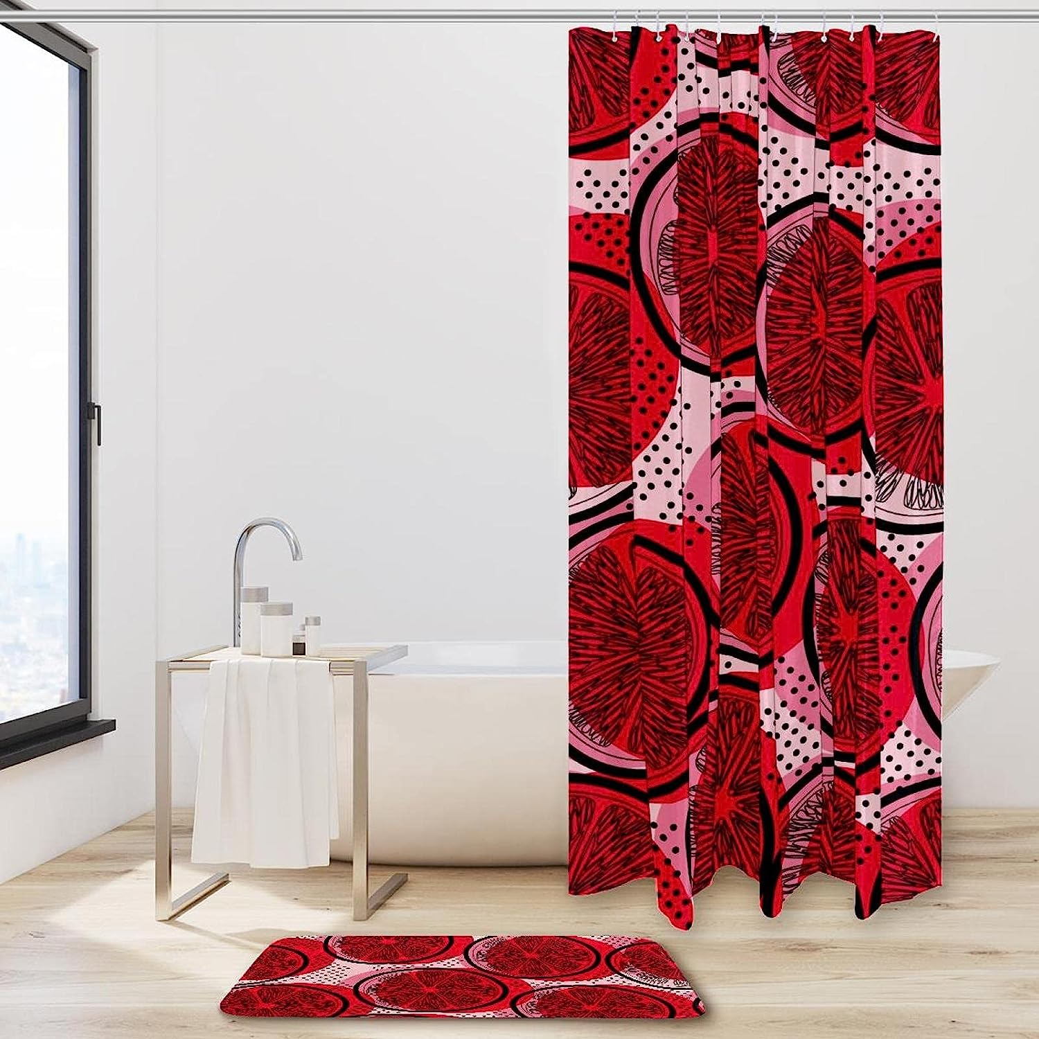 Modern Red Colored Lemon Shower Curtain, Waterproof Fabric For Your Bathroom - Image 2
