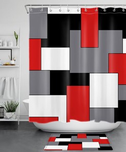 Modern Red Geometric Pattern Shower Curtain for a Sleek Bathroom