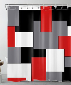 Modern Red Geometric Pattern Shower Curtain for a Sleek Bathroom