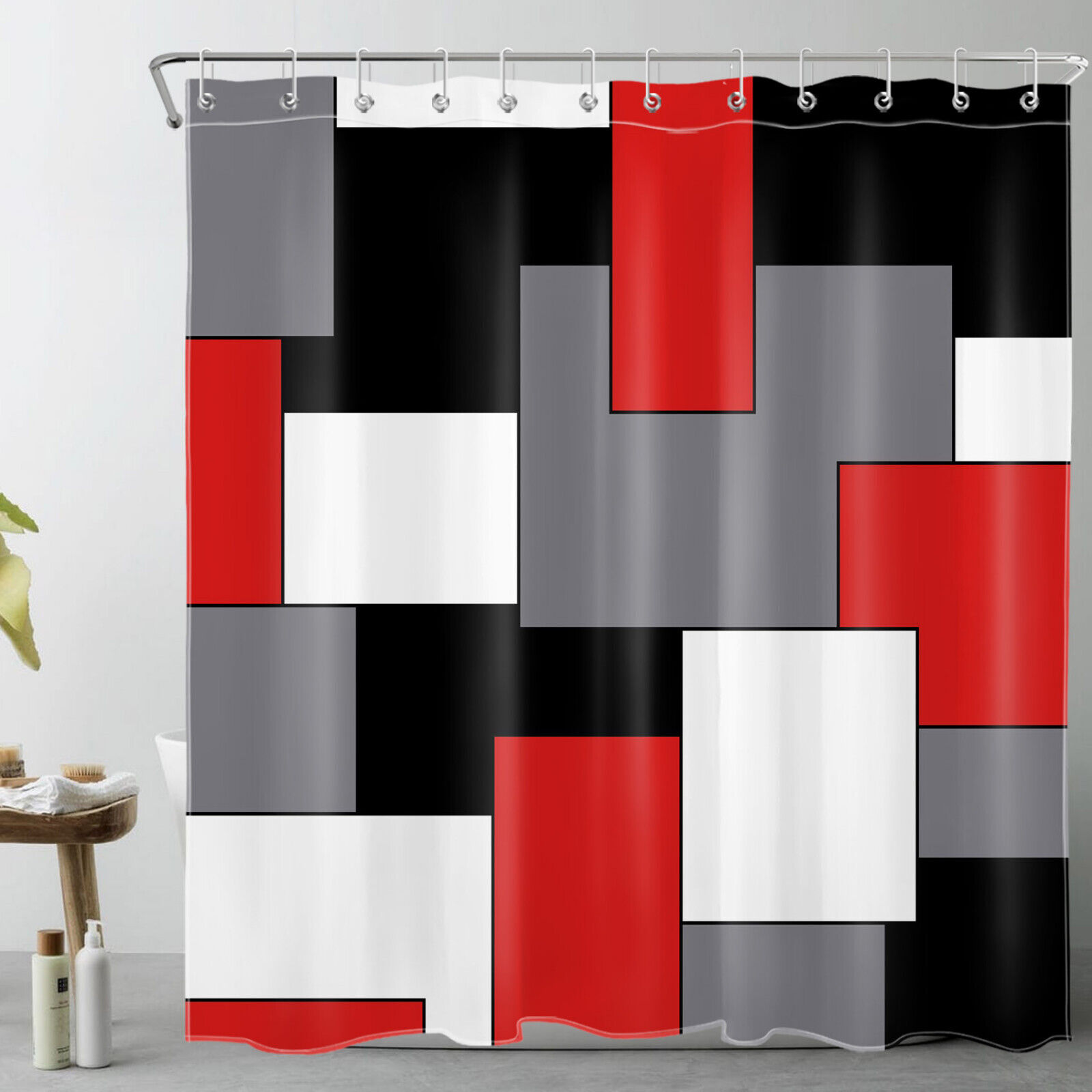 Modern Red Geometric Pattern Shower Curtain for a Sleek Bathroom