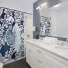 Modern Sea Shell Print Shower Curtain Waterproof Fabric for Underwater Themed Bathroom Decor